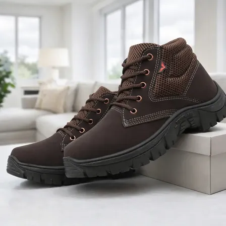 Bota Trabalho Bico Redondo Conforto Cadarço Nobuck Masculino