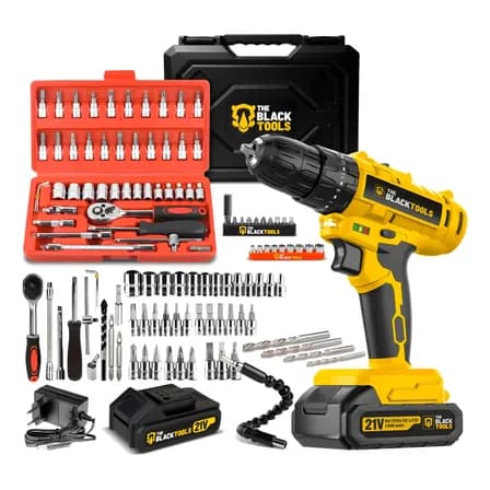 Parafusadeira Furadeira Profissional Bivolt + Jogo Soquetes Amarelo 60hz