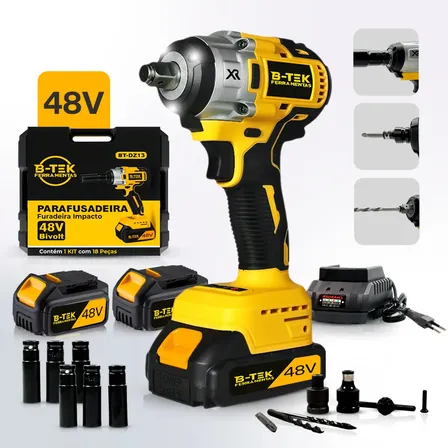 Parafusadeira Furadeira Chave De Impacto Bateria 48v Bivolt Amarelo 127/220v