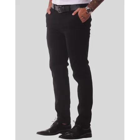 Calça Sarja Masculina Social Slim Elastano Bolso Embutido Sarja Preta 40