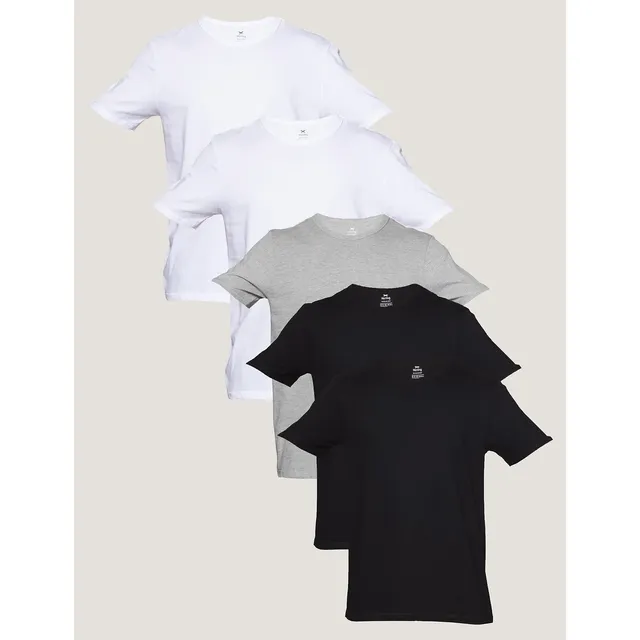 Kit Com 5 Camisetas Básicas Masculina Hering Preto, Branco E Cinza Liso G