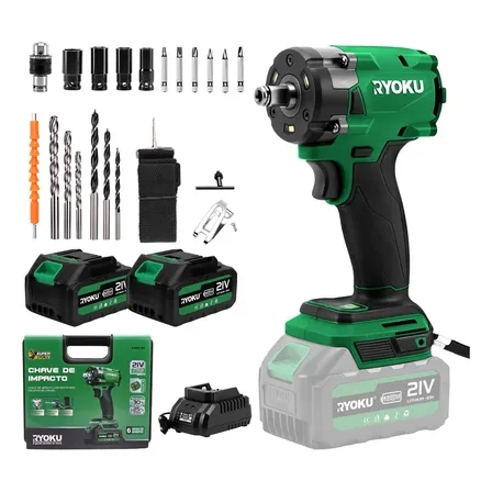 Chave De Impacto Brushless 21v Com 2 Baterias Sem Escova Verde 127/220v