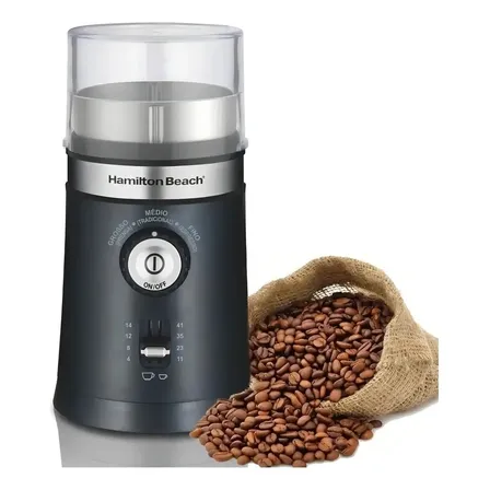 Moedor Automático Ajustável Com Controle De Granulação Triturador Secos Sementes Grãos Café Cuba Removível E 2 Lâminas Em Aço Inox Doméstico - Hamilton Beach 220v Preto